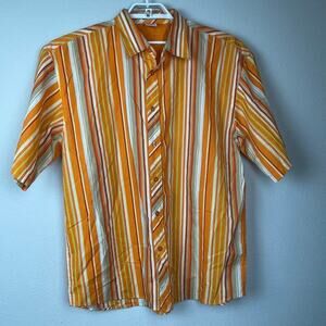 Dtek Jeans Men's Shirt‎ Short Sleeve Button Up Size XL Orange White Red Striped